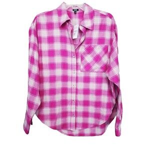 Express Boyfriend Portofino Pink Plaid Button-Up Shirt Size XS NWT